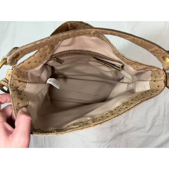 Talbots Light Brown Ostrich Leather Textured Hobo Bag Purse - Picture 12 of 17
